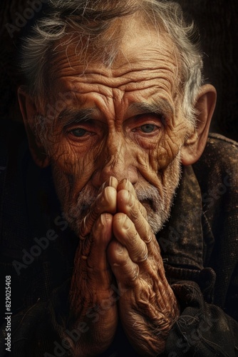 Elderly man with hands on face, emotional expression. Suitable for psychology or mental health concepts