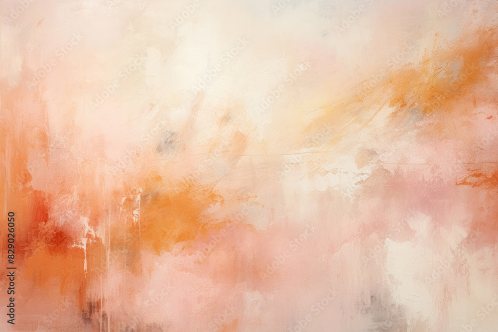 Fototapeta premium Canvas background with soft pink and peach fuzz colors, blended of cream paint strokes and splashes, abstract banner for design or web