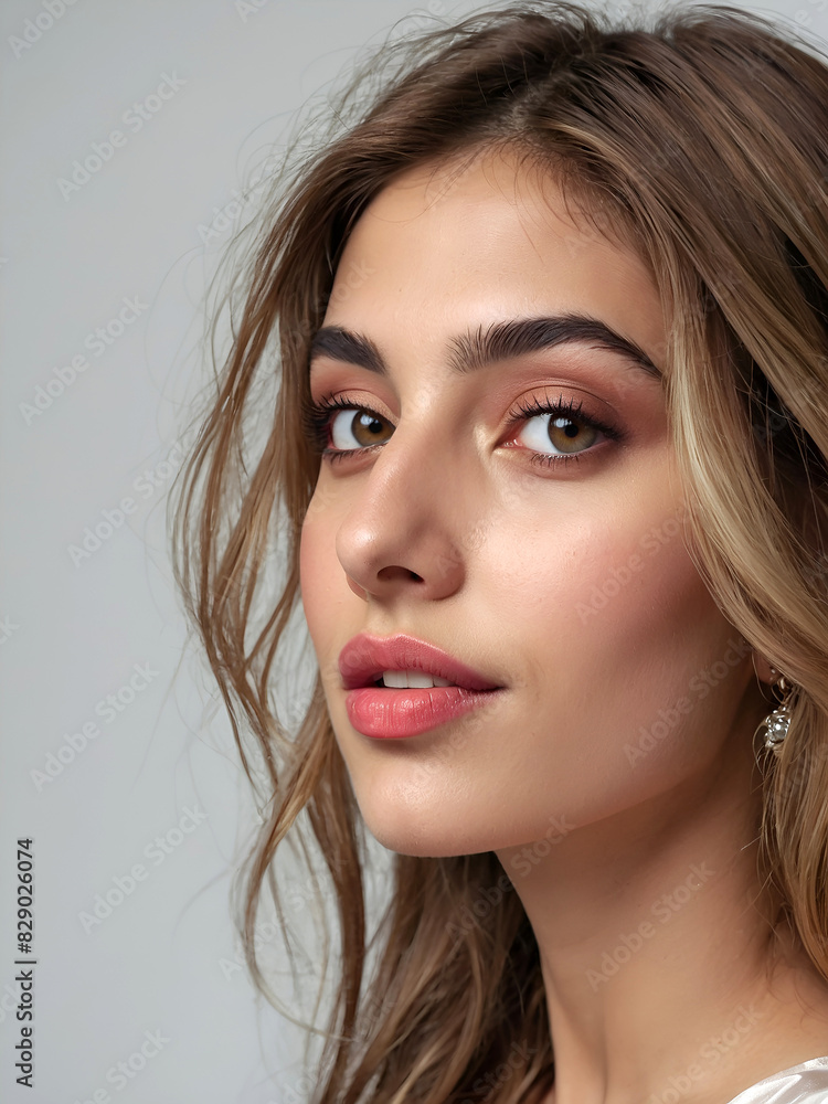 Close up portrait of a beautiful woman with glowing face. Beauty product commercial photo, glamorous portrait, Generative AI Close up portrait of a beautiful woman with glowing face. Beauty product commercial photo, glamorous portrait, Generative AI