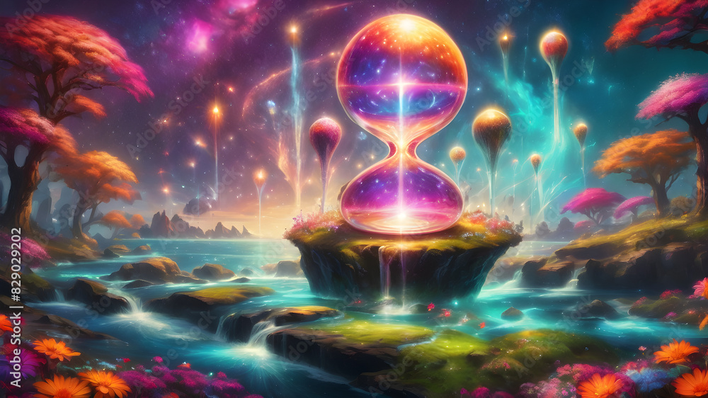 Suspended in Surreal Splendor: A Towering Hourglass Fantasy World Suspended in Surreal Splendor: A Towering Hourglass Fantasy World