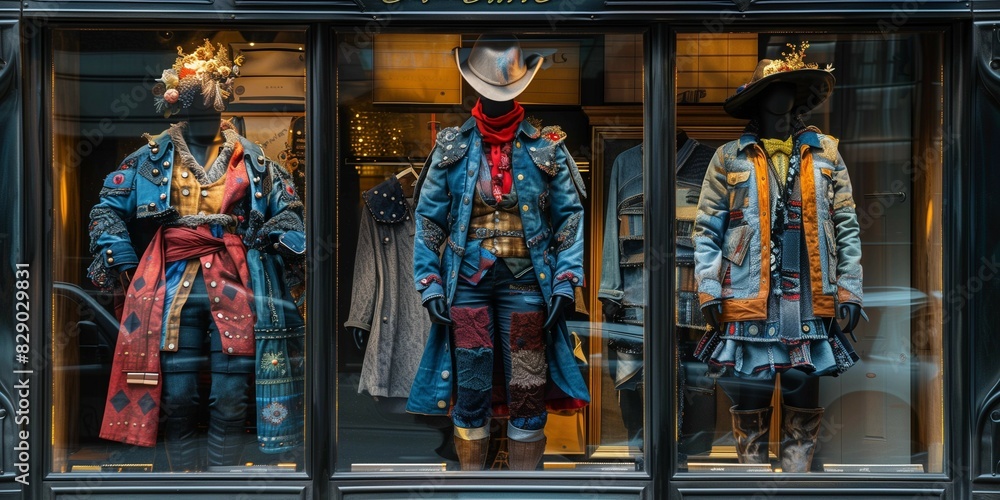 Fototapeta premium Mix of Fabrics: Stylish Window Mannequins, generative ai