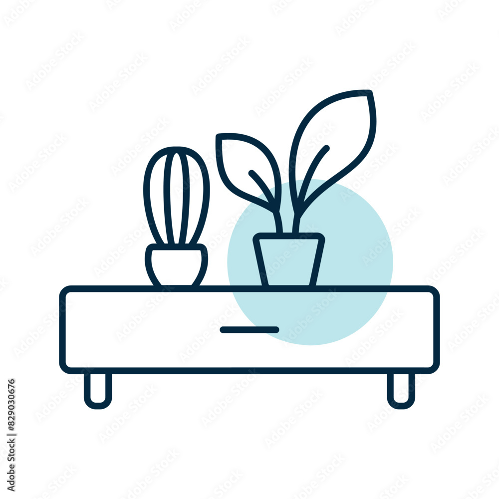 Wooden shelf with two potted plants vector icon Wooden shelf with two potted plants vector icon