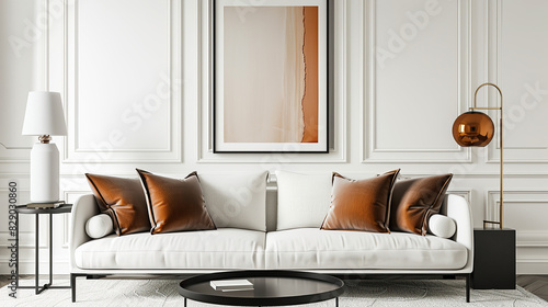 Art Home. Contemporary Interior with white sofa and painting