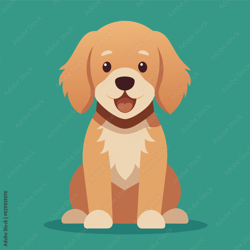 On a green background, a dog with brown and white fur is seated On a green background, a dog with brown and white fur is seated