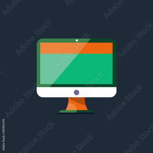 Computer monitor with green and orange screen on dark background