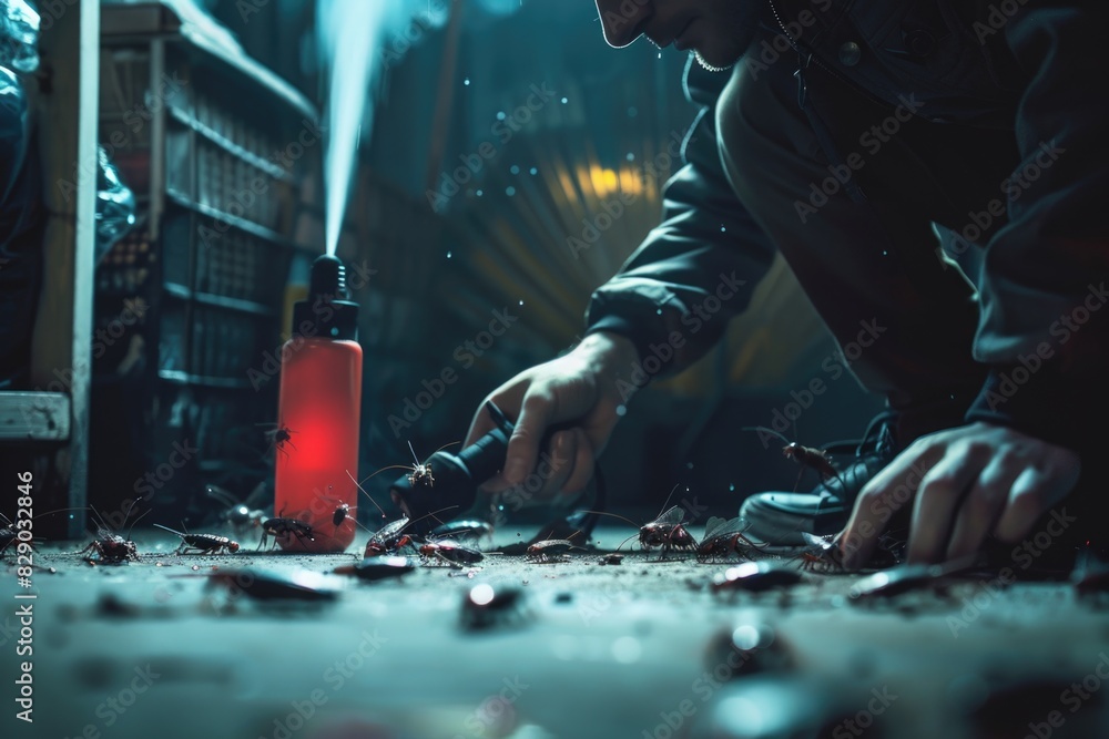 A man in a black jacket working on a red object. Suitable for industrial and technology concepts