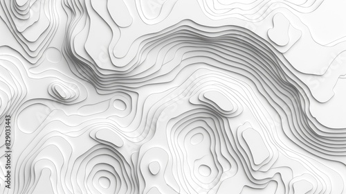 Abstract Topographic Line Pattern on White Background with Geographical Map Texture