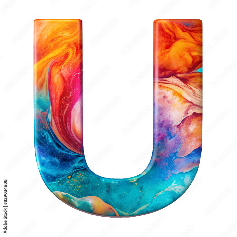 Fluid Art Liquid Letter U - Vibrant Abstract Design cut out isolated PNG transparent Fluid Art Liquid Letter U - Vibrant Abstract Design cut out isolated PNG transparent