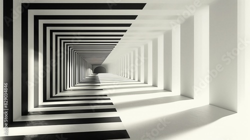 A black and white tunnel with intersecting lines