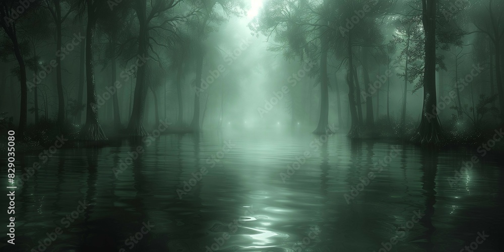 Twisted Trees and Glowing Lights in the Swamp, generative ai Twisted Trees and Glowing Lights in the Swamp, generative ai