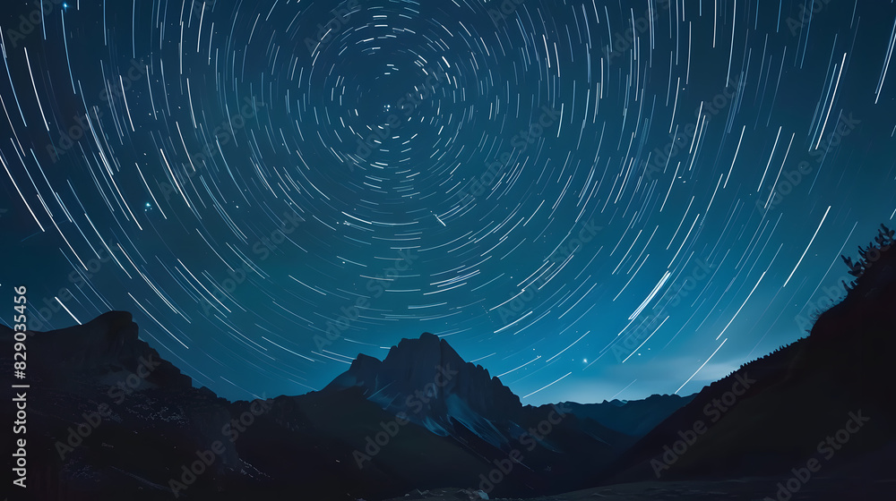 Fototapeta premium The sky is filled with stars and the mountains are in the background