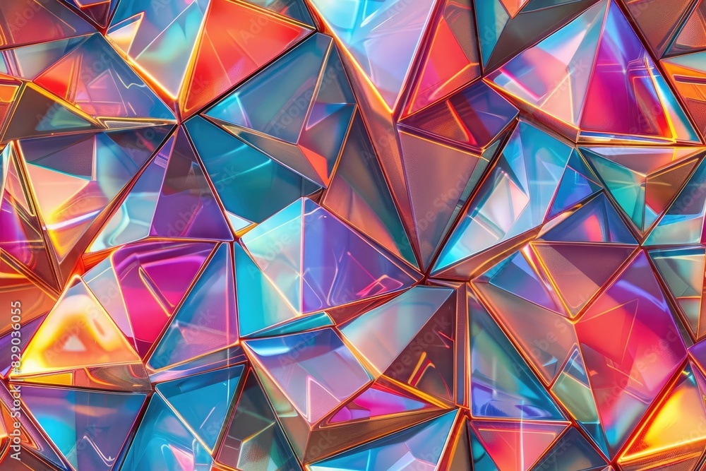 Abstract background with iridescent, geometric shapes in shades of blue, red, and purple. Abstract background with iridescent, geometric shapes in shades of blue, red, and purple.