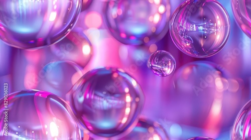 Abstract background with iridescent bubbles in shades of pink and purple. A whimsical and dreamy image.