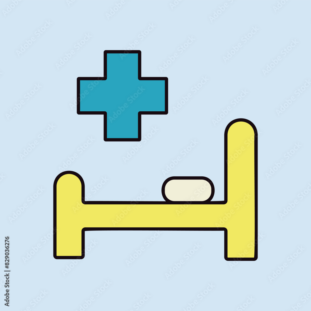 Hospital bed and cross vector icon. Medical sign Hospital bed and cross vector icon. Medical sign