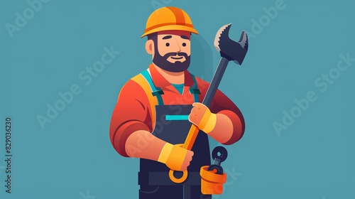 A vector icon depicting a plumbing service professional holding a heavy-duty pipe wrench