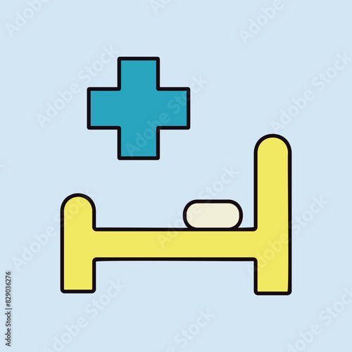 Hospital bed and cross vector icon. Medical sign