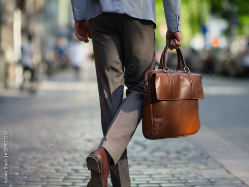 Closeup Of A Businessman Holding leather Briefcase Going To Work