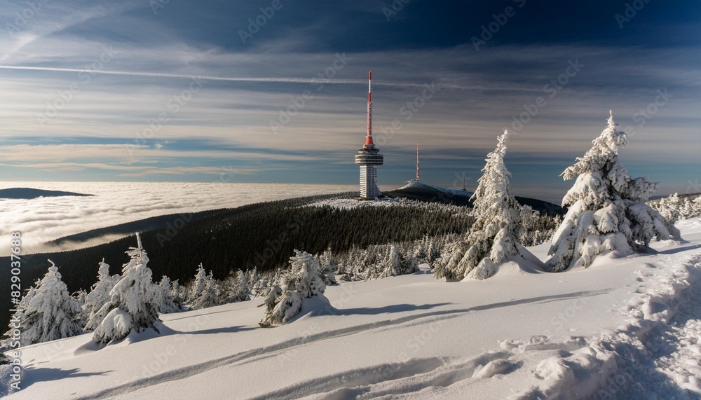 beautiful winter landscape and sky on mountains pure nature around jeseniky czech republic europe