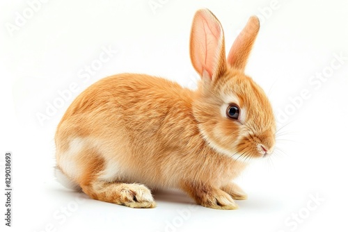 A small brown rabbit sitting on a white surface. Suitable for various projects