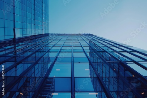 Looking Up Blue Modern Office Building