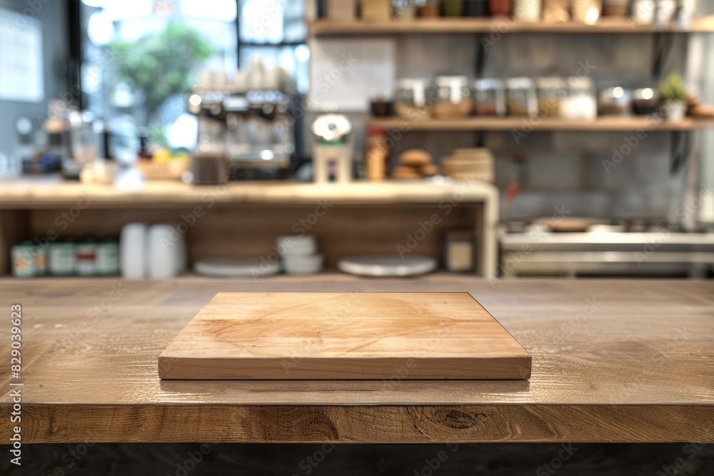 Empty wooden table in coffee shop for product display. Empty wooden table in coffee shop for product display.