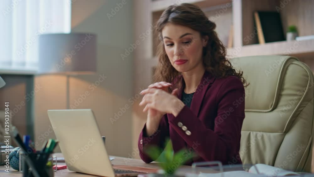 Woman professional speaking online conference closeup. Smiling manager discuss Woman professional speaking online conference closeup. Smiling manager discuss