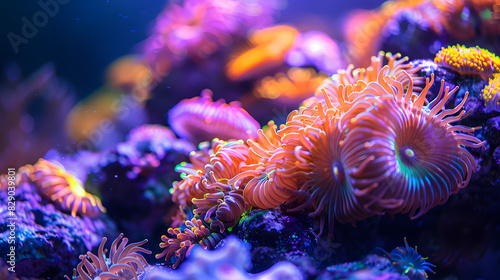 A colorful coral reef with a variety of sea creatures, including anemones © JuroStock
