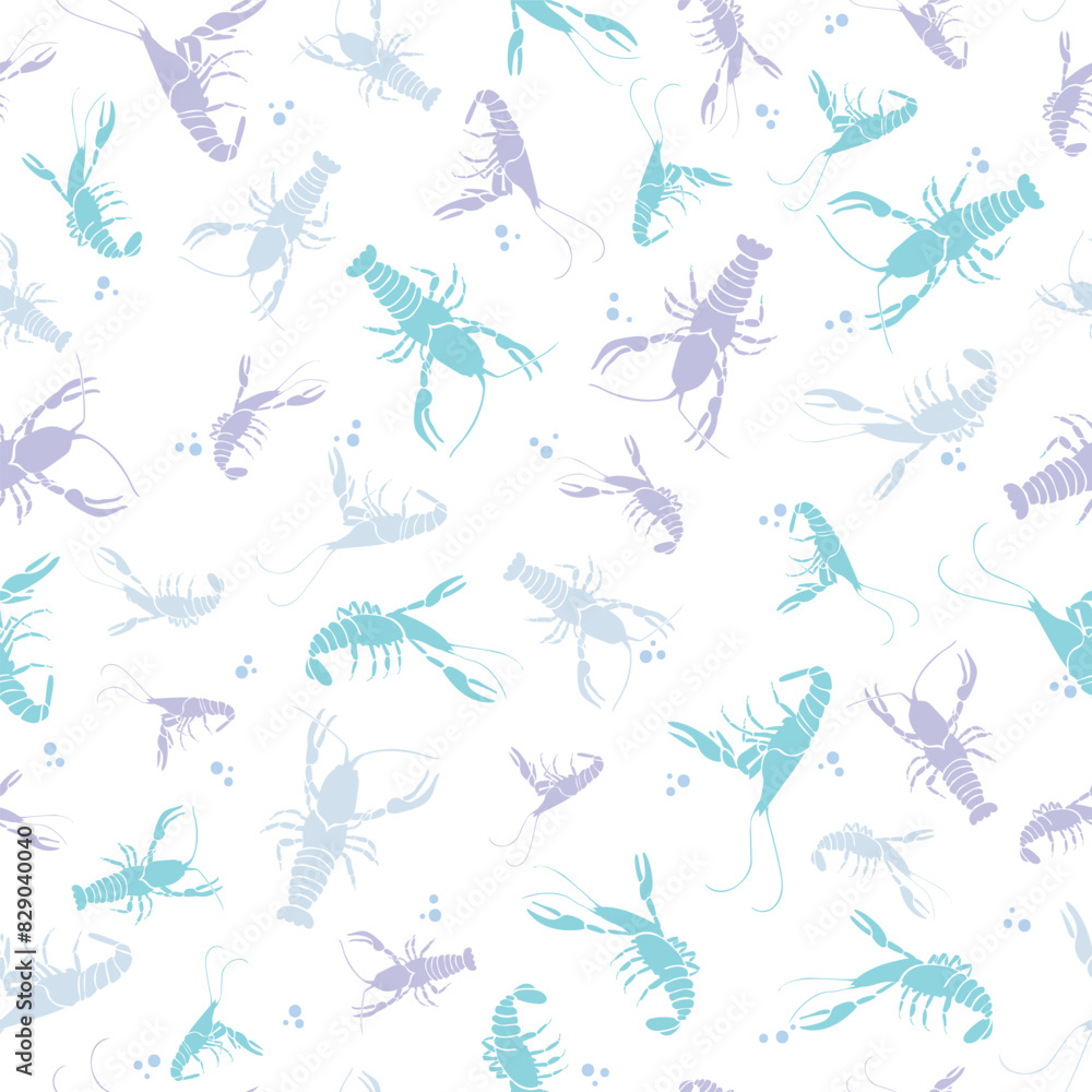 Colorful Pastel Crayfish Scattered on White seamless pattern print background Colorful Pastel Crayfish Scattered on White seamless pattern print background