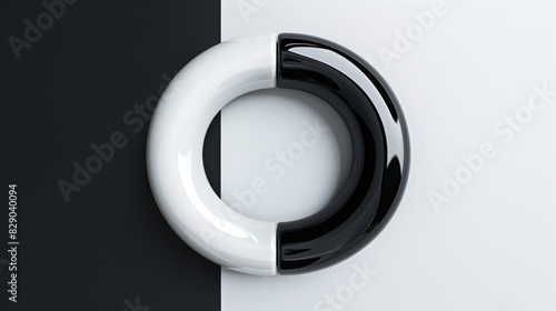 A black and white object displayed on a black and white wall. Suitable for minimalist design projects