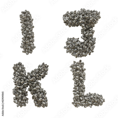 3d render of Crushed aluminium can capital letter alphabet - letters I-L