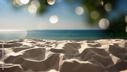summer sandy beach with blur ocean on background