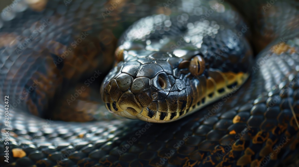 Detailed close up shot of a snake's head, perfect for educational materials or wildlife publications Detailed close up shot of a snake's head, perfect for educational materials or wildlife publications