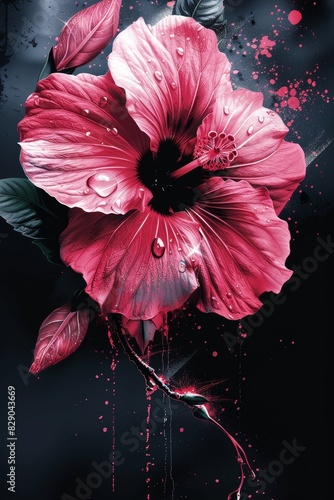 Pink Flower Painting on Black Background photo