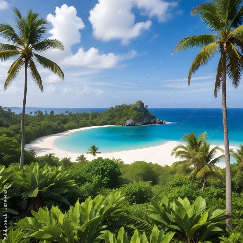 Fototapeta premium Tropical and Beach Island Landscape Beautiful View with flowers 