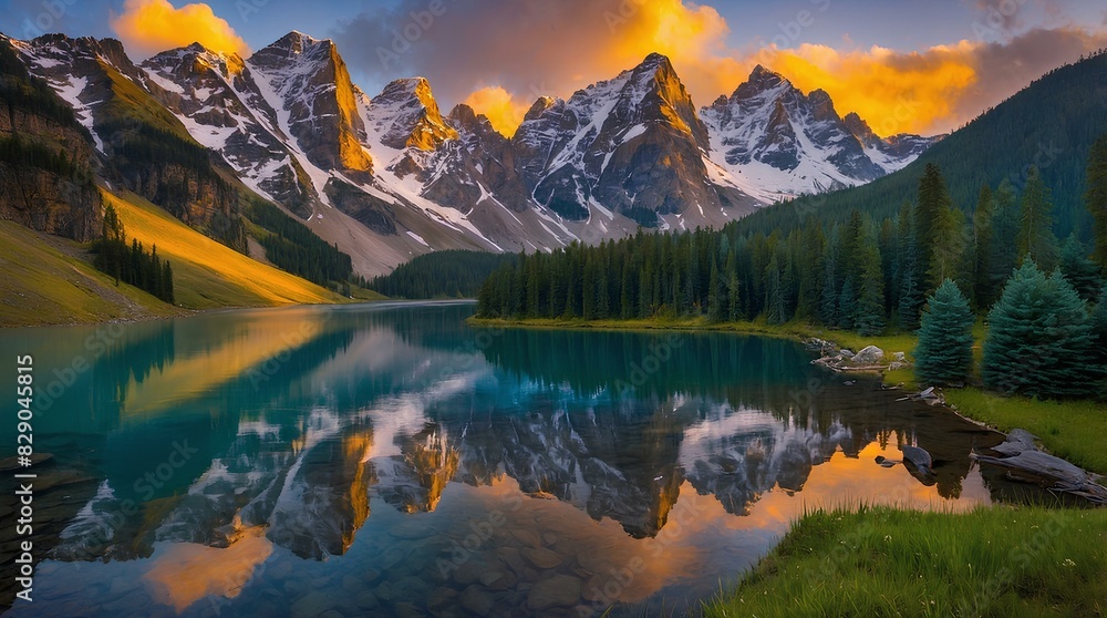 Obraz premium lake and mountains amazing natural landscape 