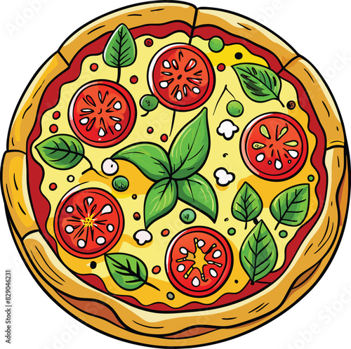 pizza vector illustration logo, Drawing Pizza with various ingredients, Italian pizza, and ingredients