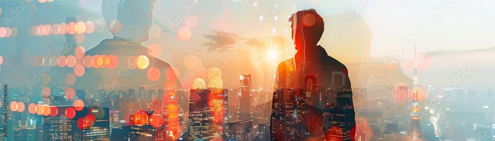 Fototapeta premium Business, Finance and Investment Concepts: Double exposure of business