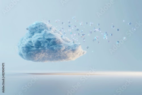 Abstract digital representation of cloud technology with a flow of data cubes, highlighting modern connectivity, information transfer, and the future of cloud computing, Generative AI