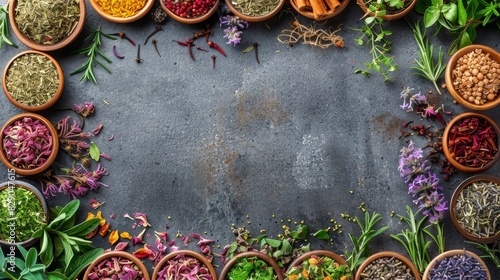 Wallpaper Mural Group of Bowls Filled With Different Types of Herbs Torontodigital.ca