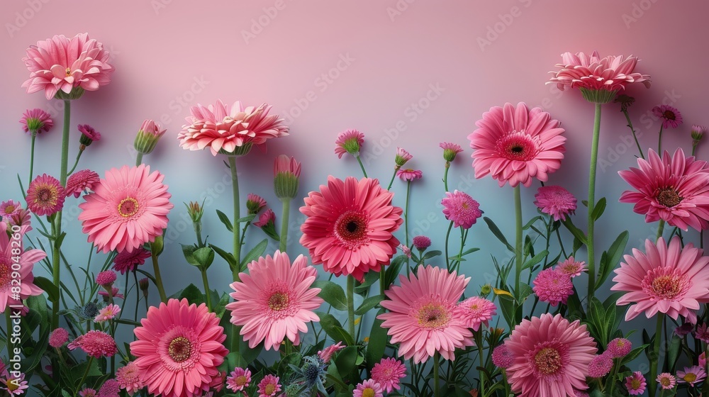 Pink Flowers on Pink Wall Pink Flowers on Pink Wall