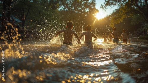 Children Playing in the Water © ArtCookStudio