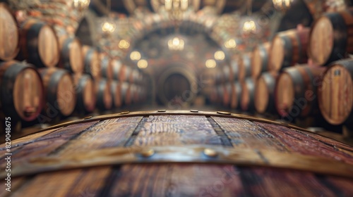 Wine Cellar Filled With Barrels photo