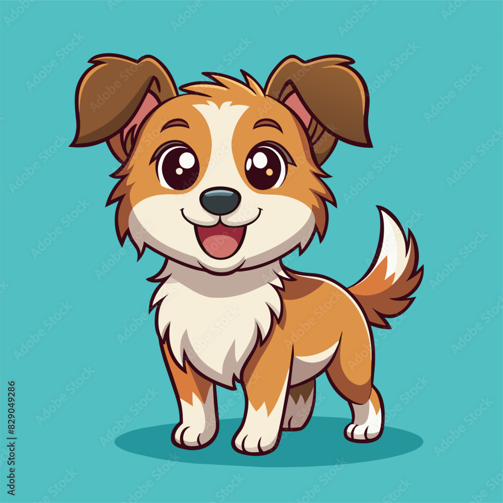 Obraz premium Brown and white dog on blue background cartoon illustration