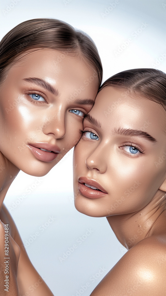 Twin Sisters with Stunning Blue Eyes and Glossy Skin Twin Sisters with Stunning Blue Eyes and Glossy Skin
