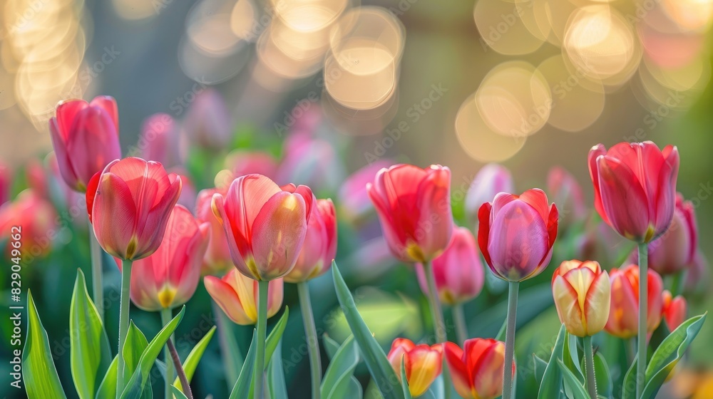 Vibrant tulips in close up with a blurred natural background Vibrant tulips in close up with a blurred natural background