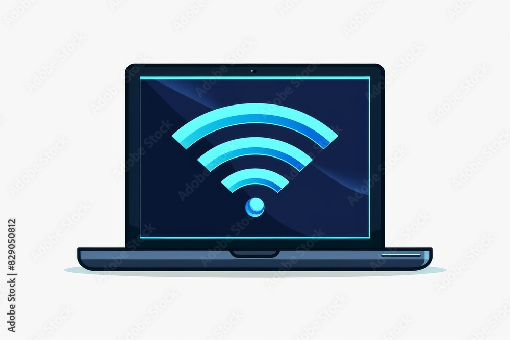 Illustration of a laptop displaying a large Wi Fi symbol, emphasizing internet connectivity, digital access, and modern technology in a simple and clear graphic Illustration of a laptop displaying a large Wi Fi symbol, emphasizing internet connectivity, digital access, and modern technology in a simple and clear graphic