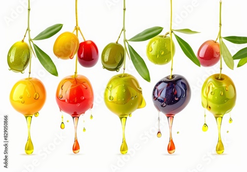 isolated, white, background, olive, oil, dripping, fruits