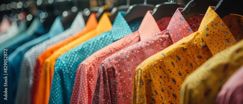 Shirts on hangers showcasing subtle fashion hues photo