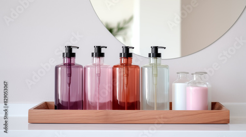 Bottles and vials for cosmetics. Fashionable background for design projects. Illustrations created using artificial intelligence. Illustrations and Clip Art AI generated.
