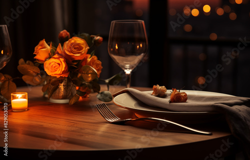 Glass of wine with cutlery in a restaurant. Fashionable background for design projects. Illustrations created using artificial intelligence. Illustrations and Clip Art AI generated.